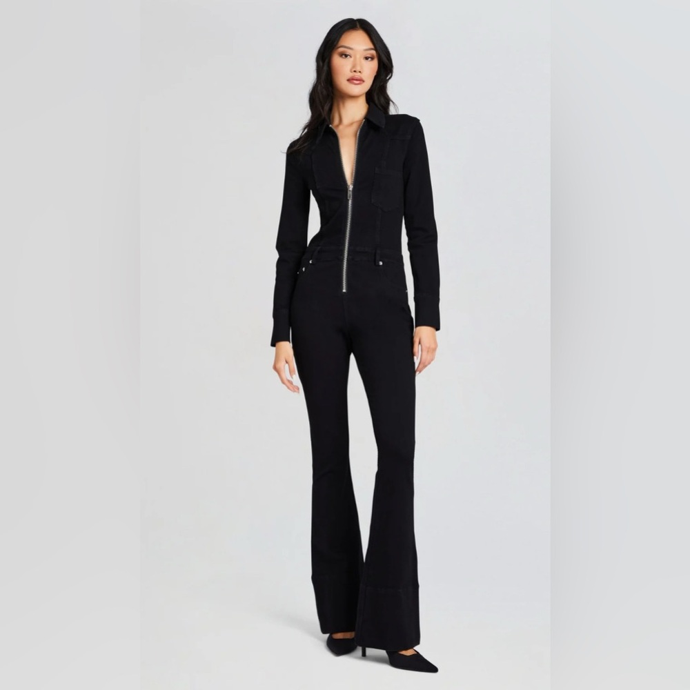 Ser.O.Ya Deedee Jumpsuit Women XXL Stone Black NWT‎ Denim Flare Zip Front
